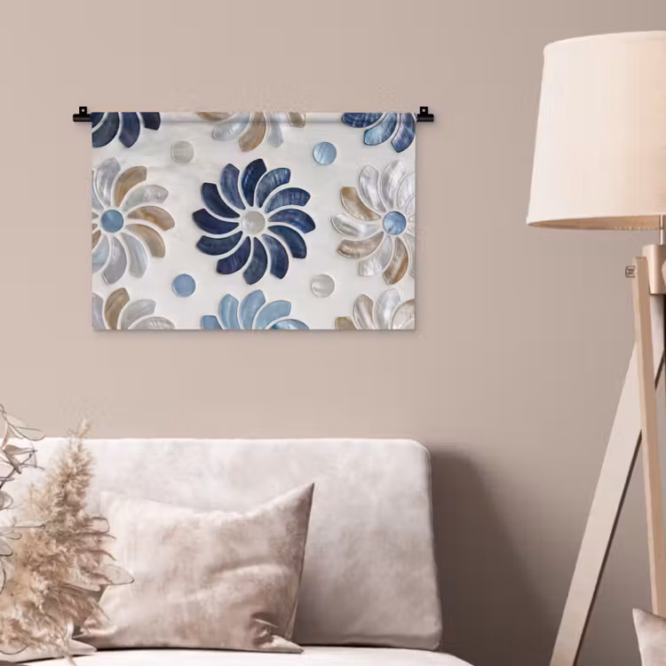 Wandkleed - Bloemen - Parelmoer - Abstract - Patroon - Blauw — 2