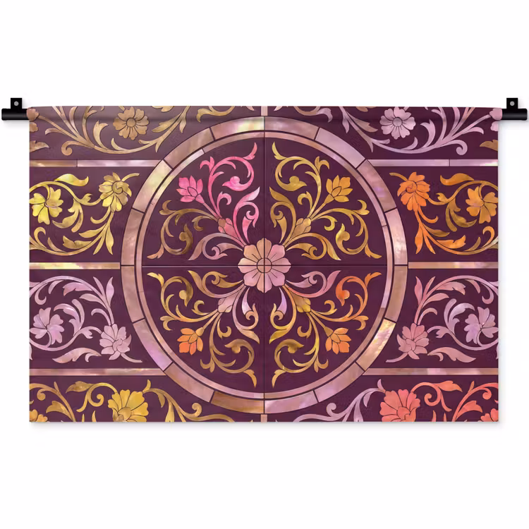 Wandkleed - Patroon - Floraal - Oosters - Paars - Goud — 1