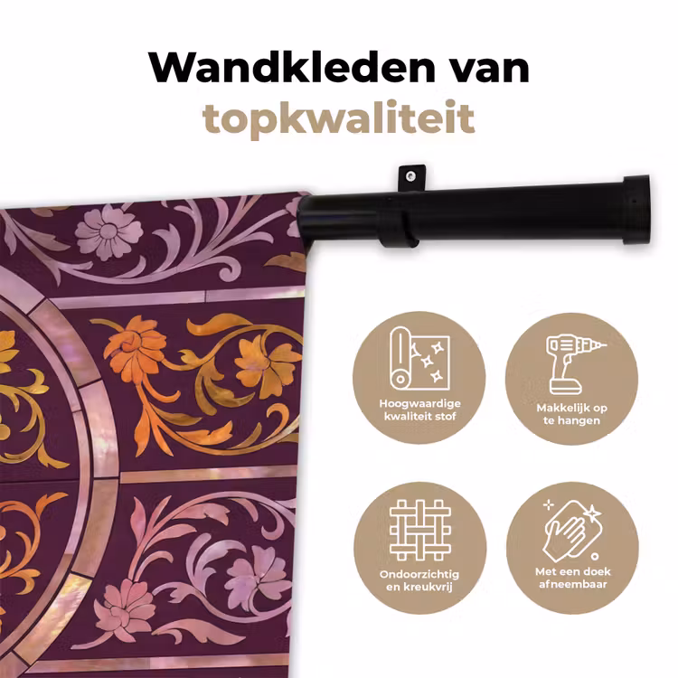 Wandkleed - Patroon - Floraal - Oosters - Paars - Goud — 3