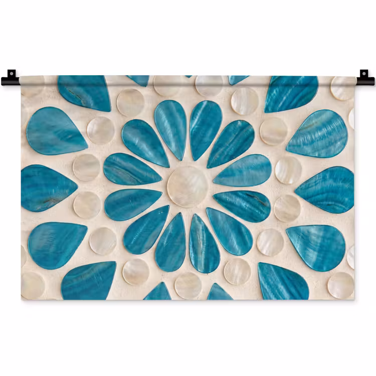 Wandkleed - Patroon - Mozaïek - Schelpen - Abstract - Turquoise — 1