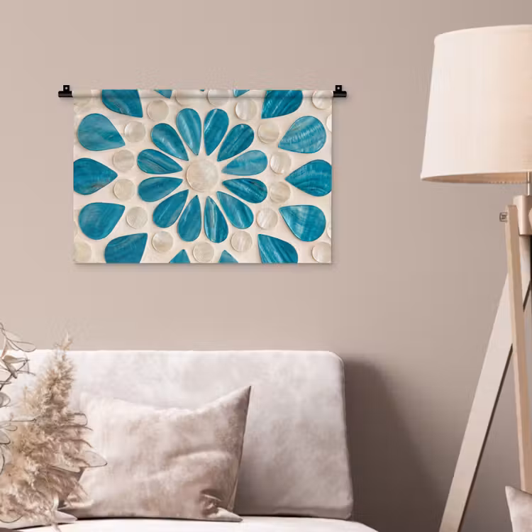 Wandkleed - Patroon - Mozaïek - Schelpen - Abstract - Turquoise — 2