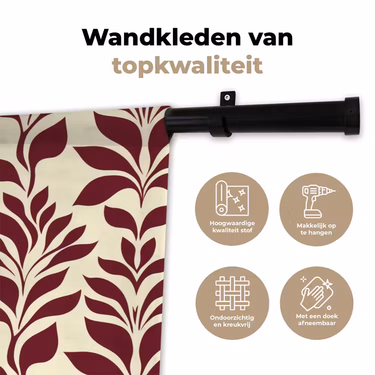 Wandkleed - Abstract - Bladeren - Burgundy — 3