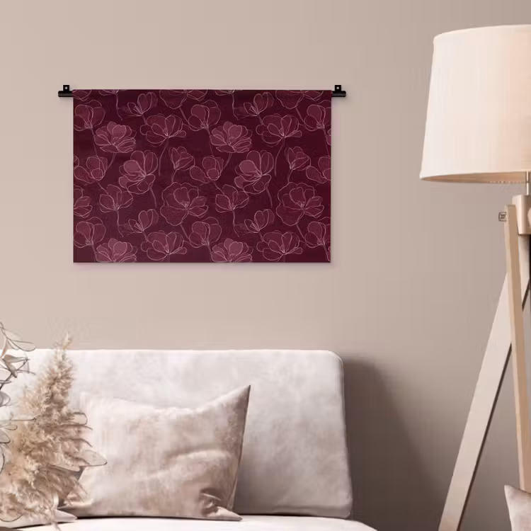 Wandkleed - Bloemen - Patroon - Bordeauxrood — 2