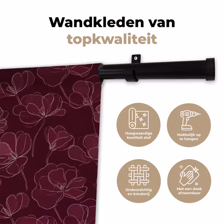 Wandkleed - Bloemen - Patroon - Bordeauxrood — 3