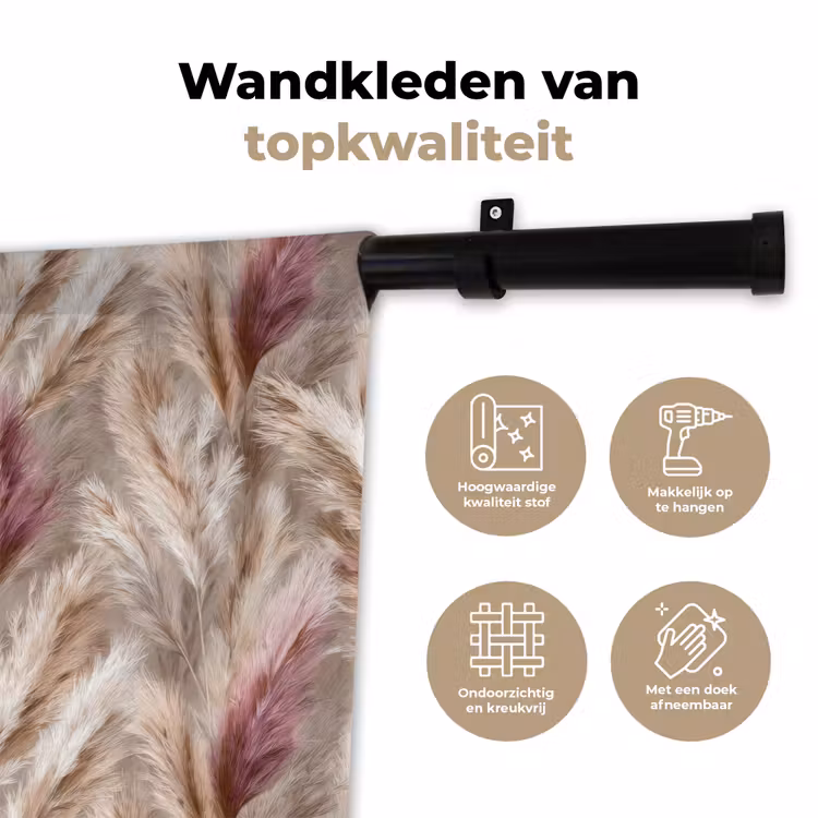 Wandkleed - Pampasgras - Pluizig - Kleurrijk — 3