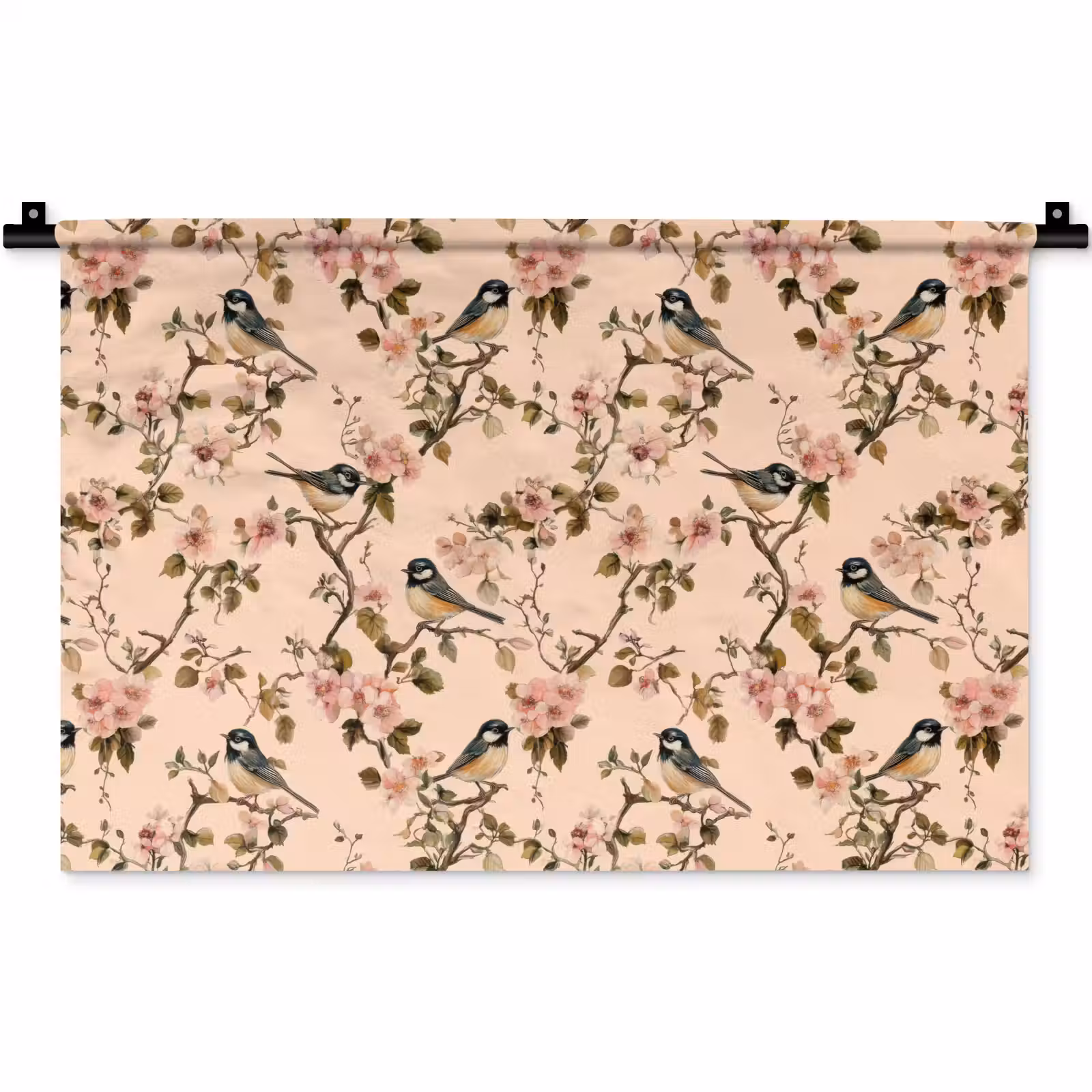 Wandkleed - Bloesem - Koolmees - Roze — 1