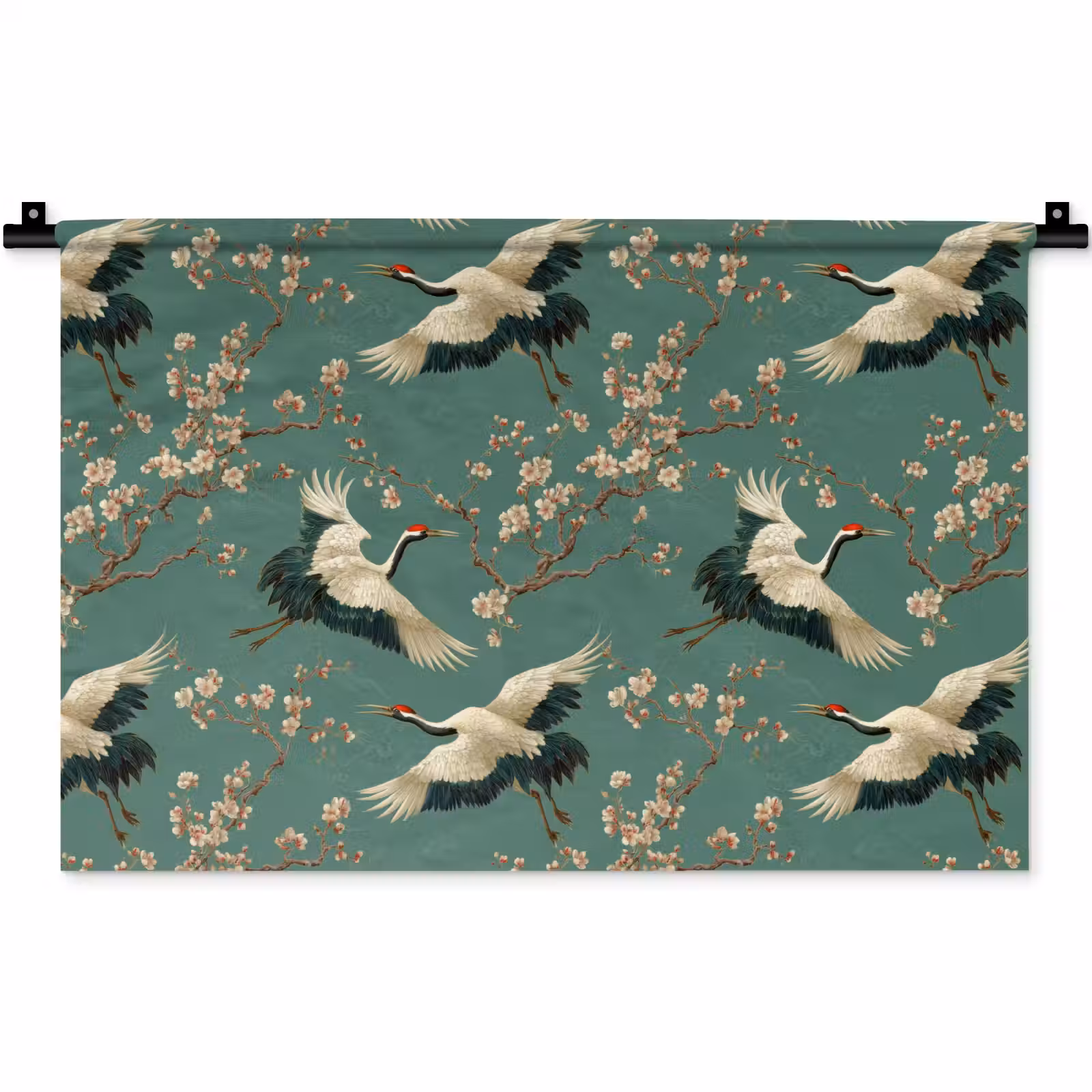 Wandkleed - Kersenbloesem - Kraamvogels - Groen — 1