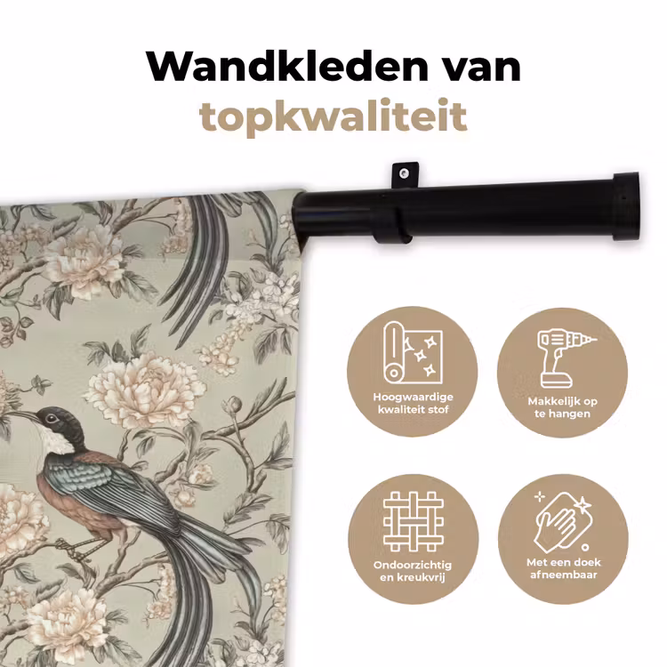 Wandkleed - Bloem - Vogel - Kleurrijk — 3