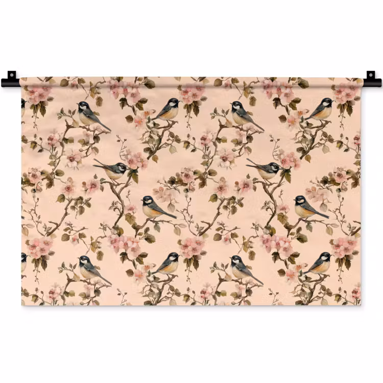 Wandkleed - Bloesem - Koolmees - Roze — 1