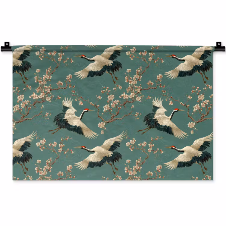 Wandkleed - Kersenbloesem - Kraamvogels - Groen — 1
