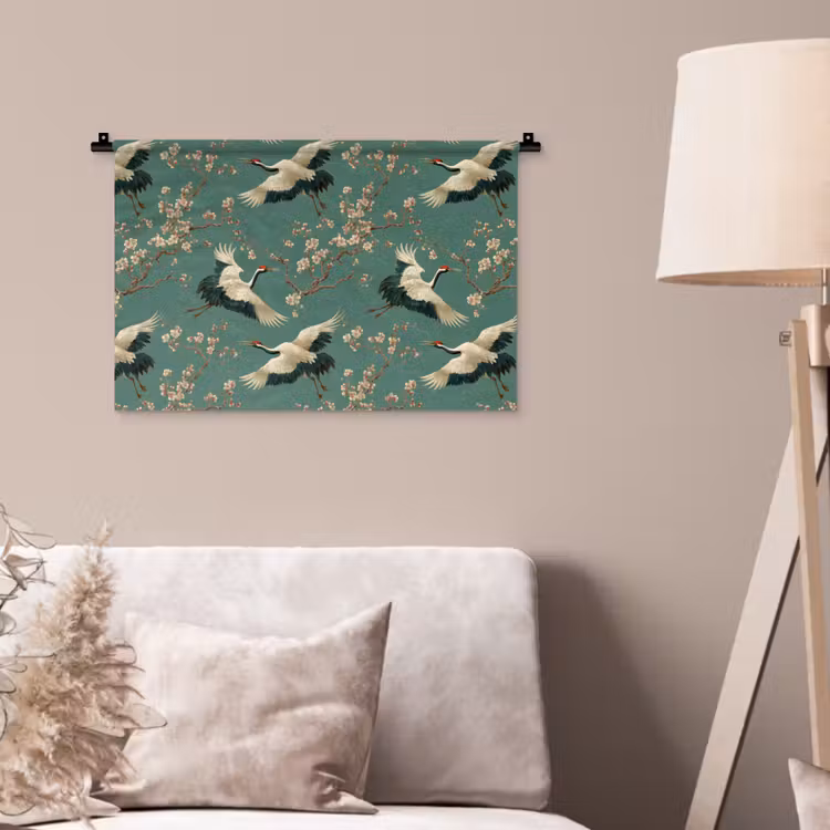 Wandkleed - Kersenbloesem - Kraamvogels - Groen — 2