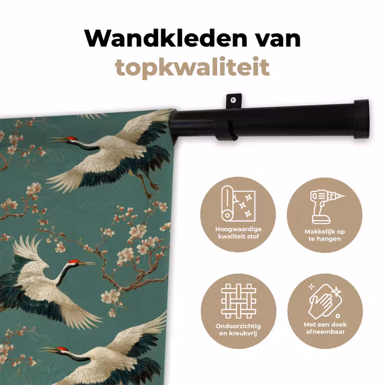 Wandkleed - Kersenbloesem - Kraamvogels - Groen — 3