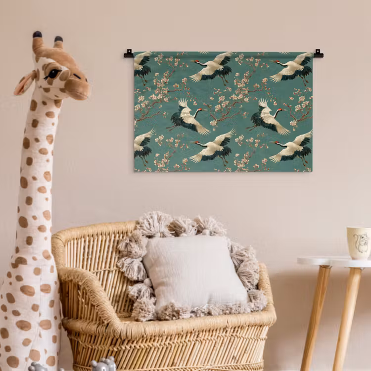 Wandkleed - Kersenbloesem - Kraamvogels - Groen — 5
