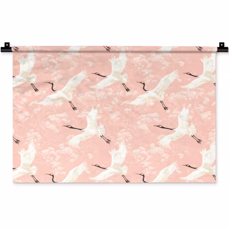 Wandkleed - Kraanvogels - Bloesem - Roze — 1