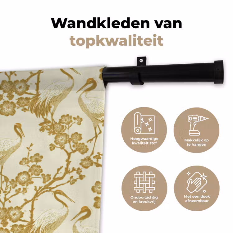 Wandkleed - Kraanvogels - Kersenbloesem - Goud — 3