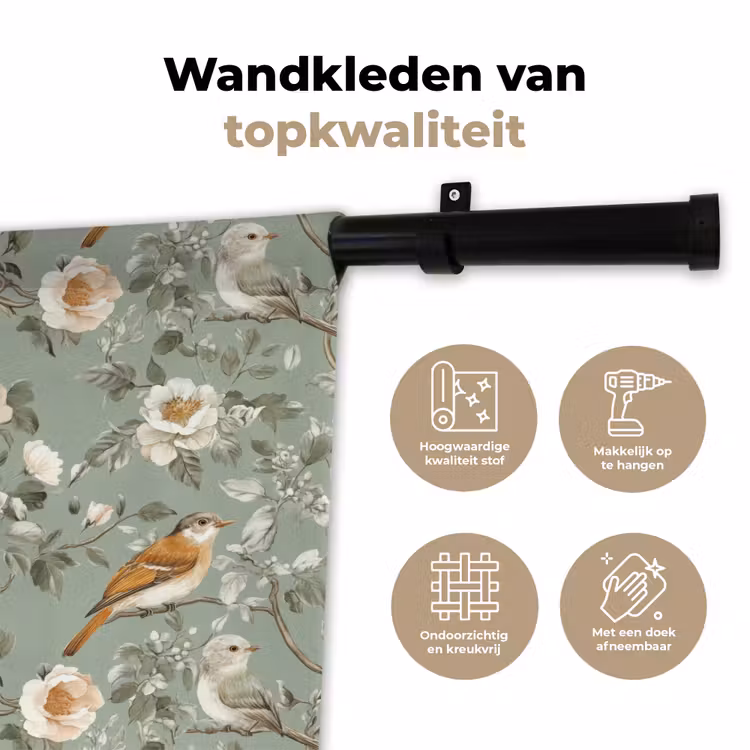 Wandkleed - Roze - Vogels - Kleurrijk — 3