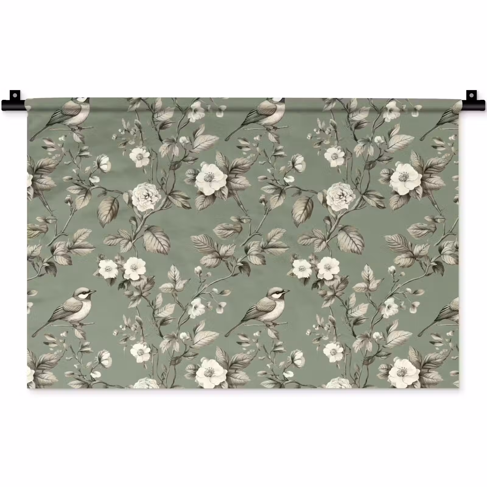 Wandkleed - Botanisch - Vogels - Groen — 1