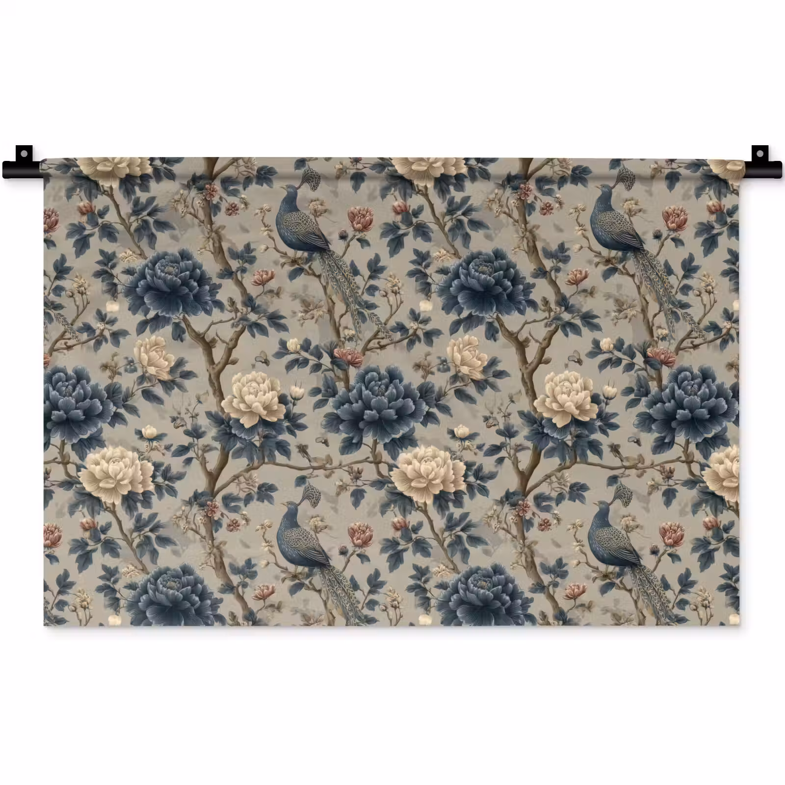 Wandkleed - Pauw - Bloemen - Blauw — 1