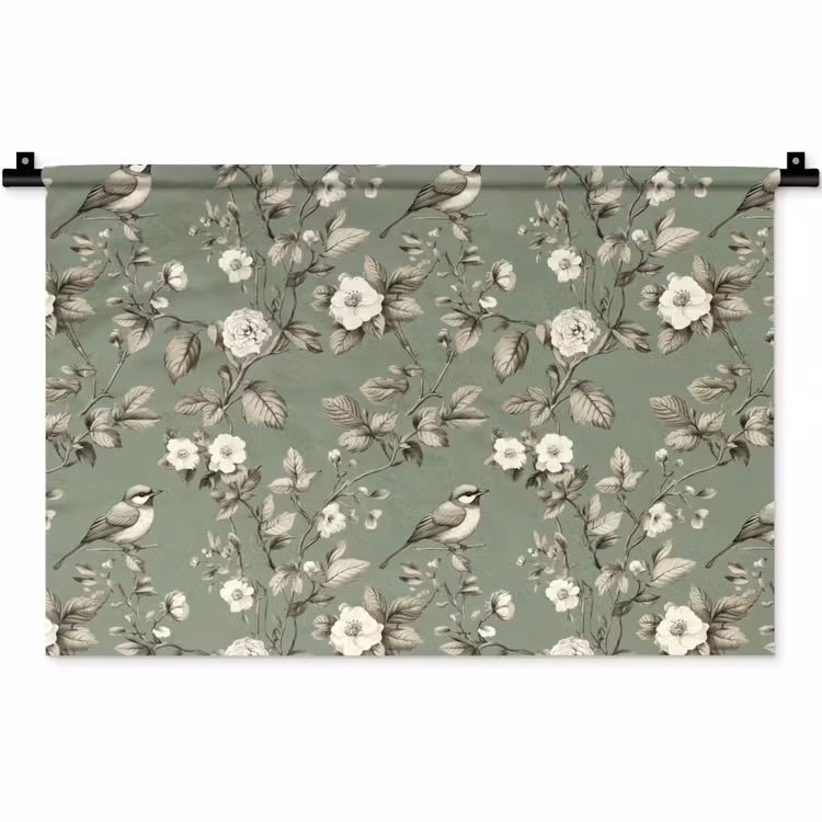 Wandkleed - Botanisch - Vogels - Groen — 1