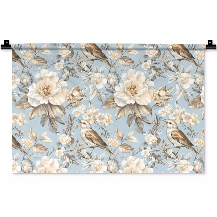 Wandkleed - Botanisch - Zangvogel - Blauw — 1