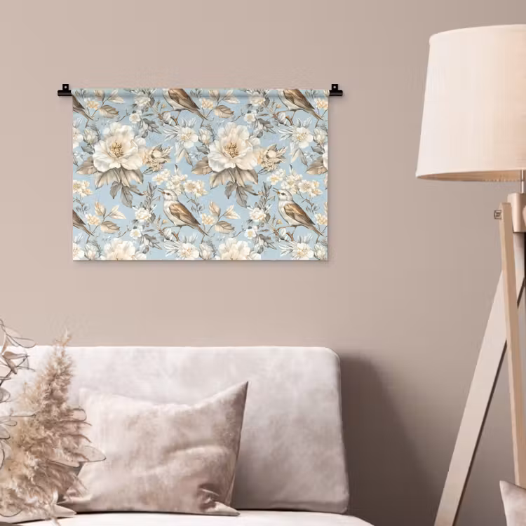 Wandkleed - Botanisch - Zangvogel - Blauw — 2
