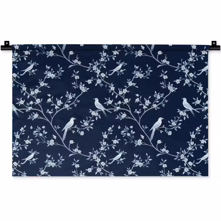 Wandkleed - Grafisch - Bloesemtak - Blauw — 1