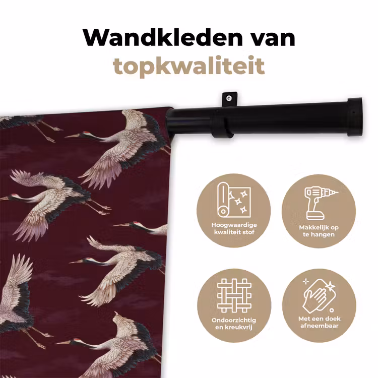 Wandkleed - Kraanvogels - Klassiek - Bordeaux — 3
