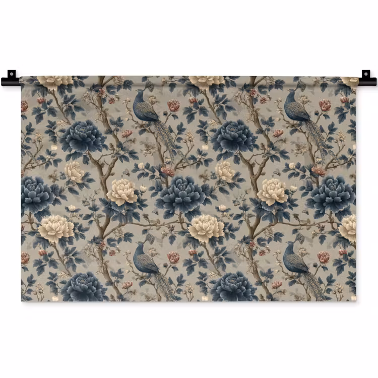 Wandkleed - Pauw - Bloemen - Blauw — 1