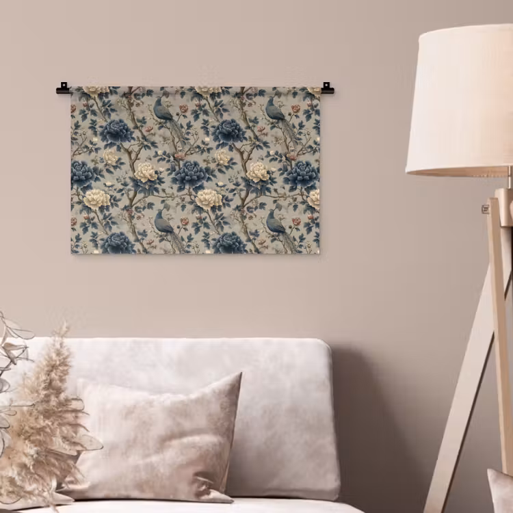 Wandkleed - Pauw - Bloemen - Blauw — 2