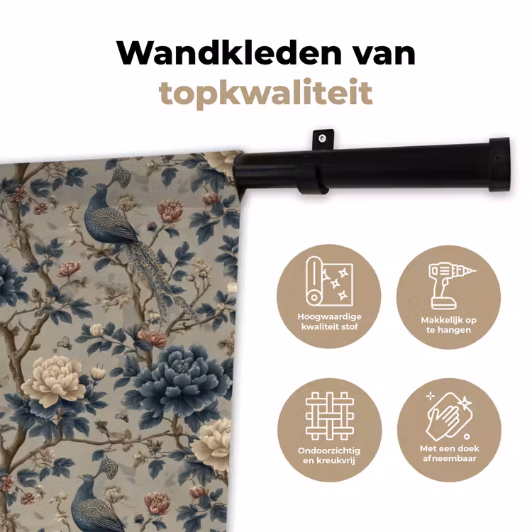 Wandkleed - Pauw - Bloemen - Blauw — 3