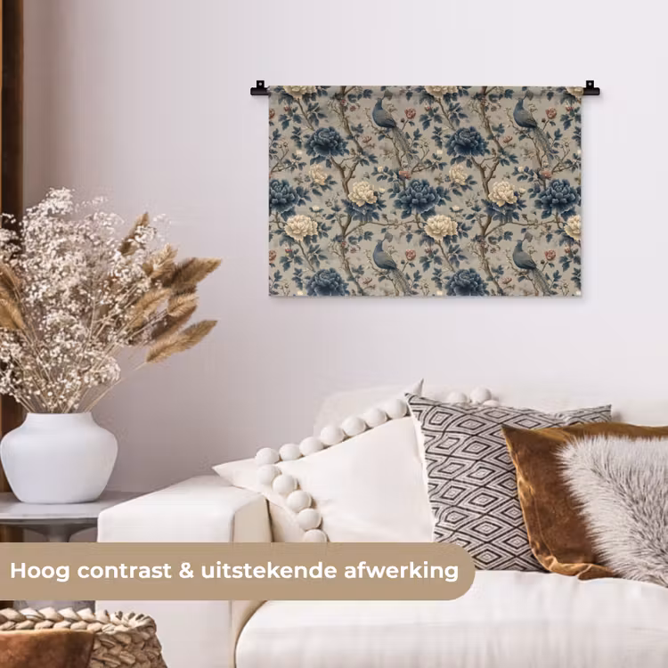 Wandkleed - Pauw - Bloemen - Blauw — 4