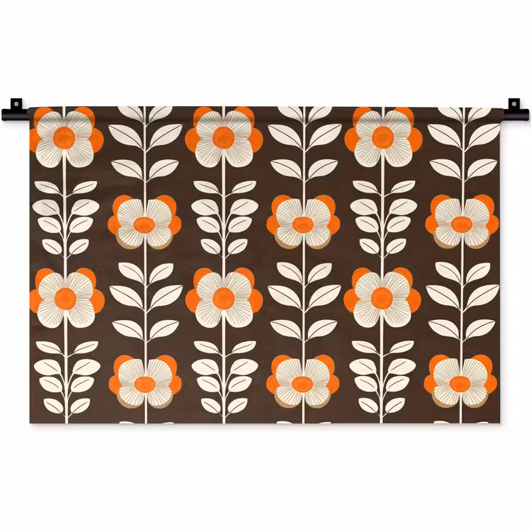 Wandkleed - Bloemen - Retro - Bruin — 1