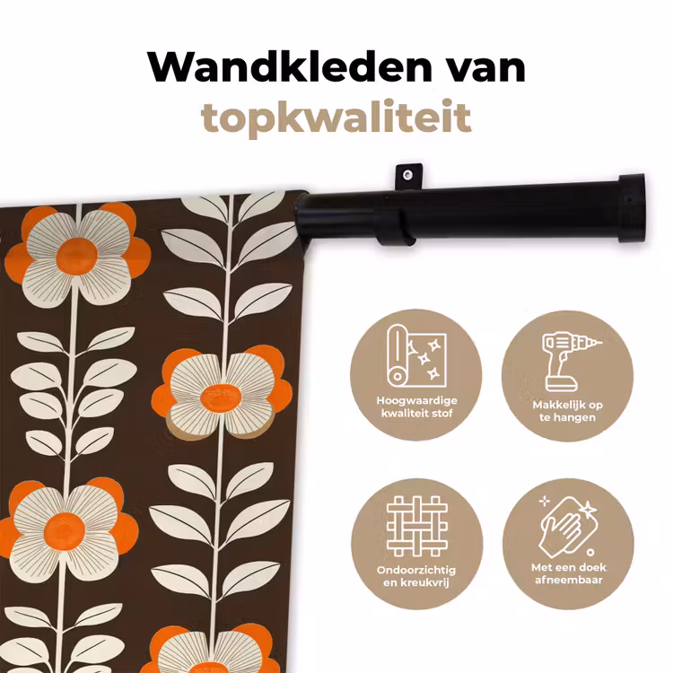 Wandkleed - Bloemen - Retro - Bruin — 3