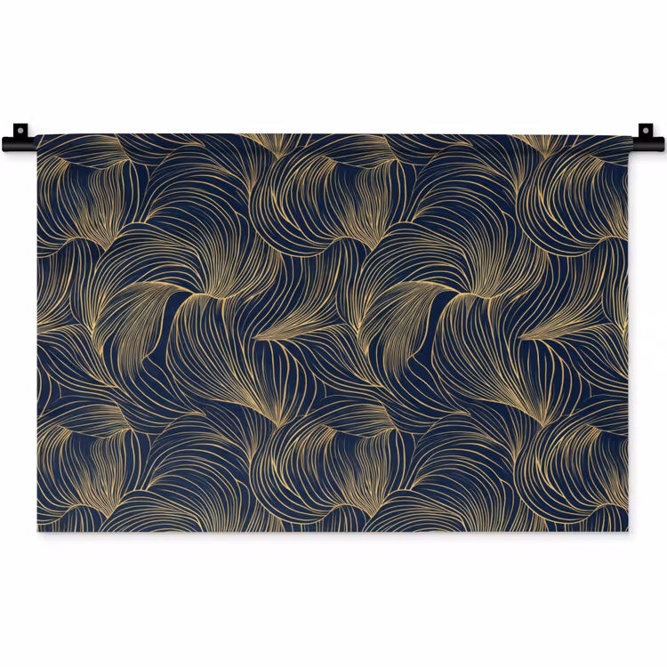 Wandkleed - Abstract - Lijnen - Blauw - Goud — 1
