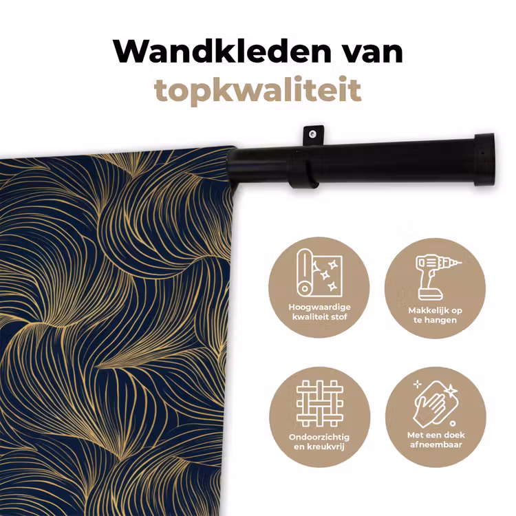 Wandkleed - Abstract - Lijnen - Blauw - Goud — 3