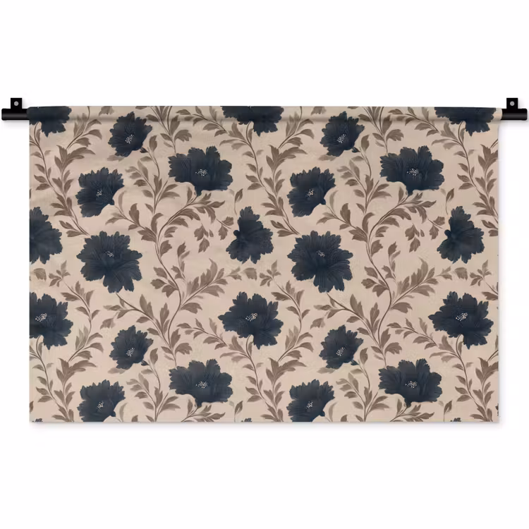 Wandkleed - Motief - Bloemen - Zwart - Beige — 1