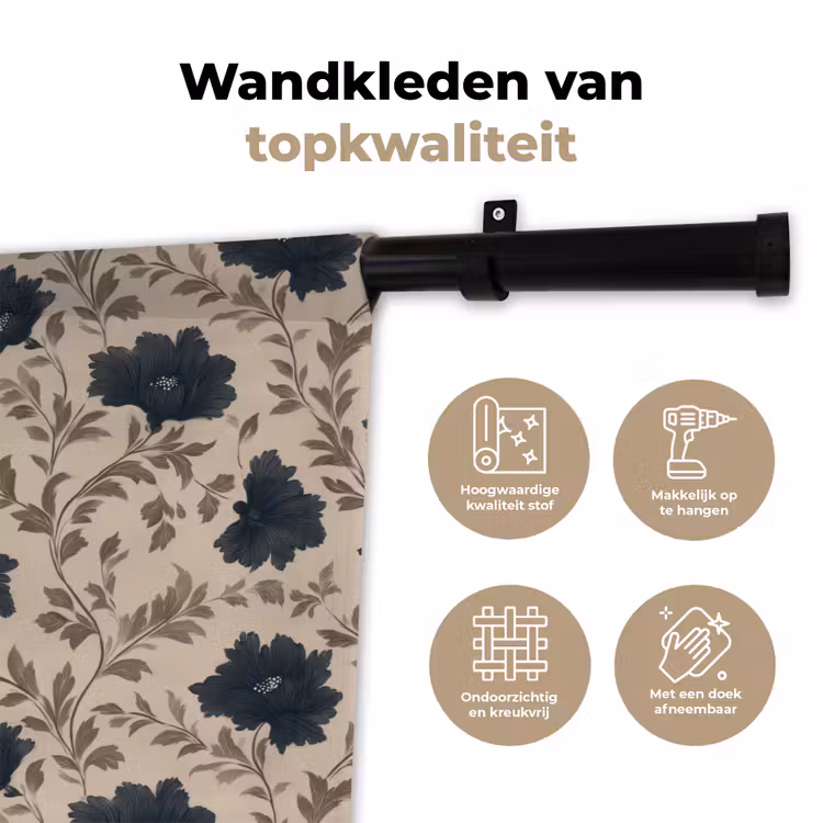 Wandkleed - Motief - Bloemen - Zwart - Beige — 3