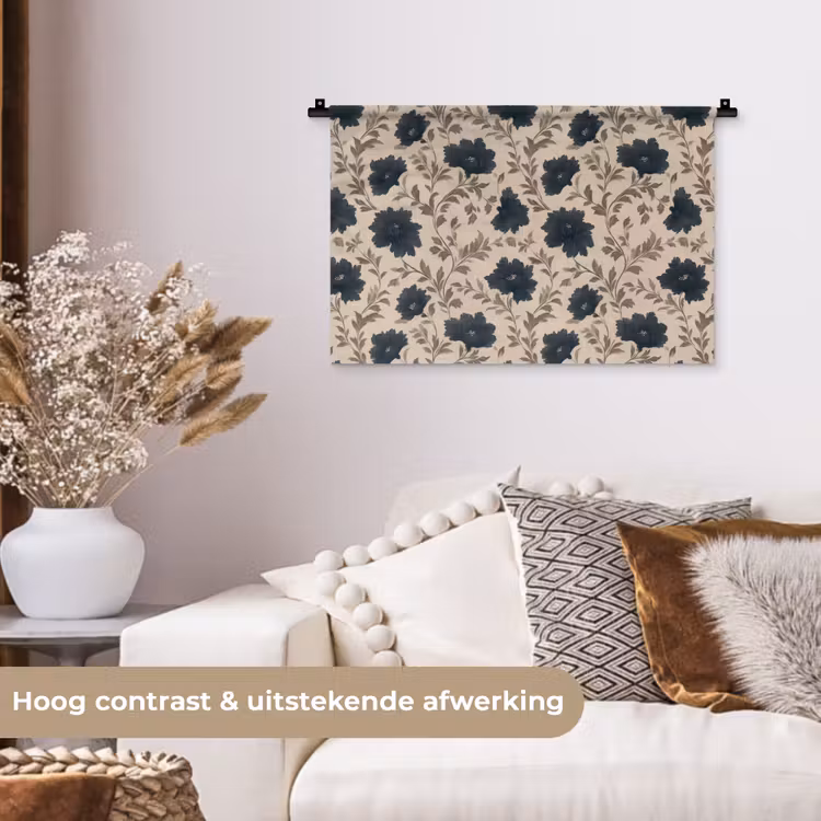 Wandkleed - Motief - Bloemen - Zwart - Beige — 4
