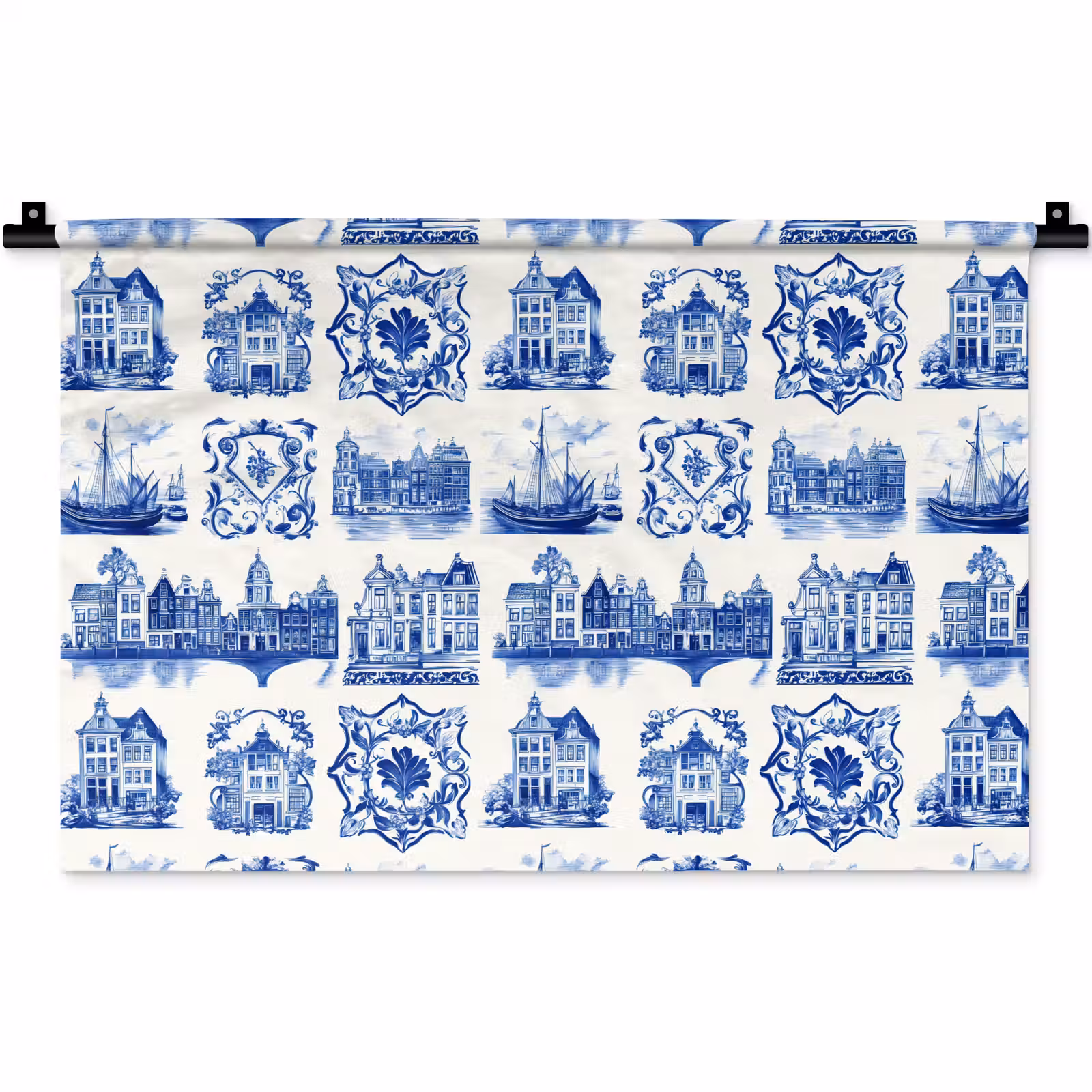 Wandkleed - Huizen - Schepen - Blauw — 1