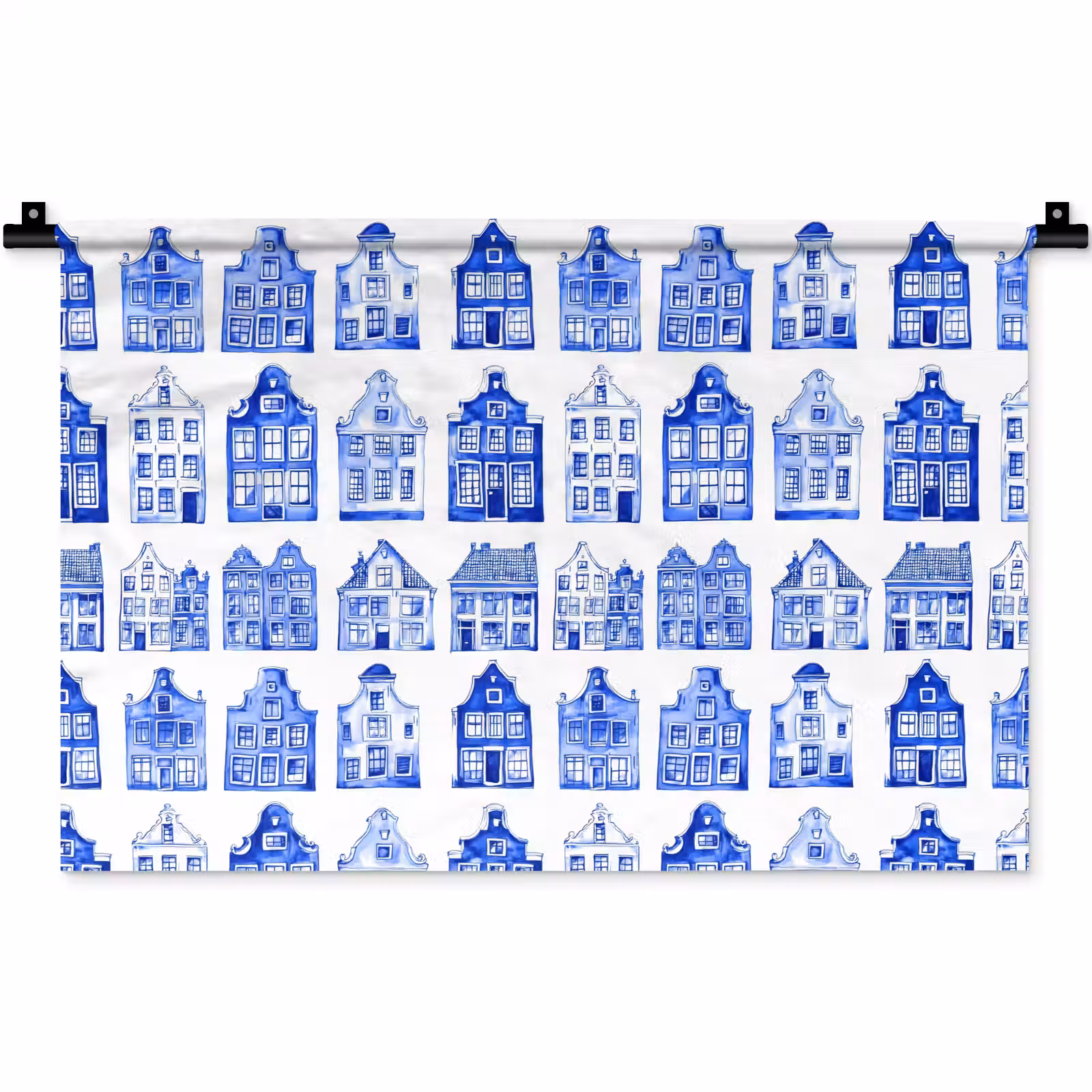 Wandkleed - Patroon - Huizen - Blauw — 1