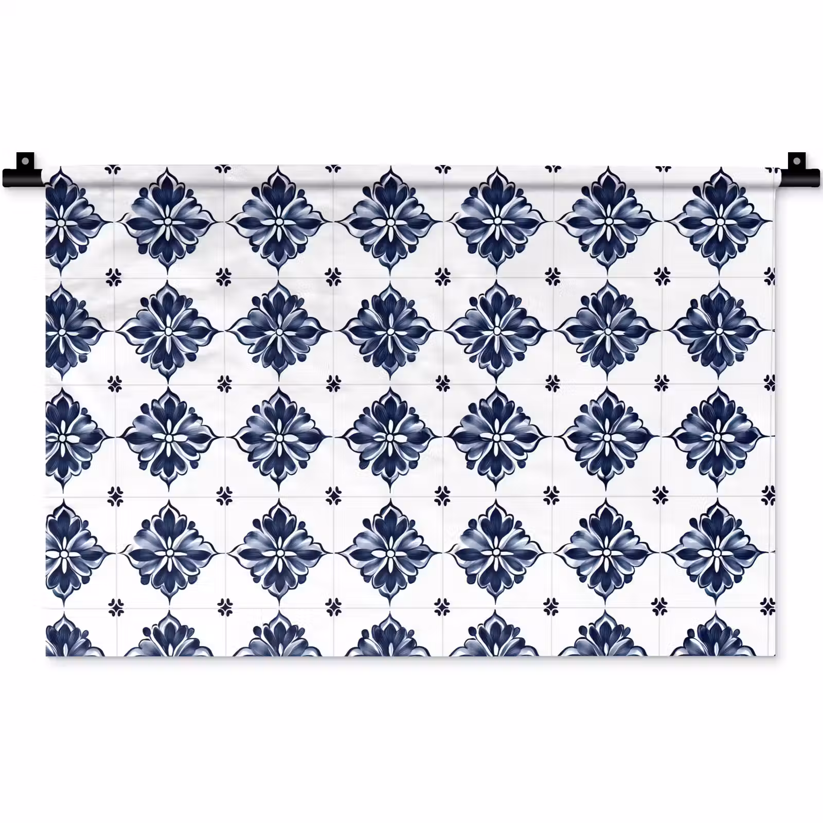 Wandkleed - Tegelmotief - Blauw - Wit - Bloem — 1