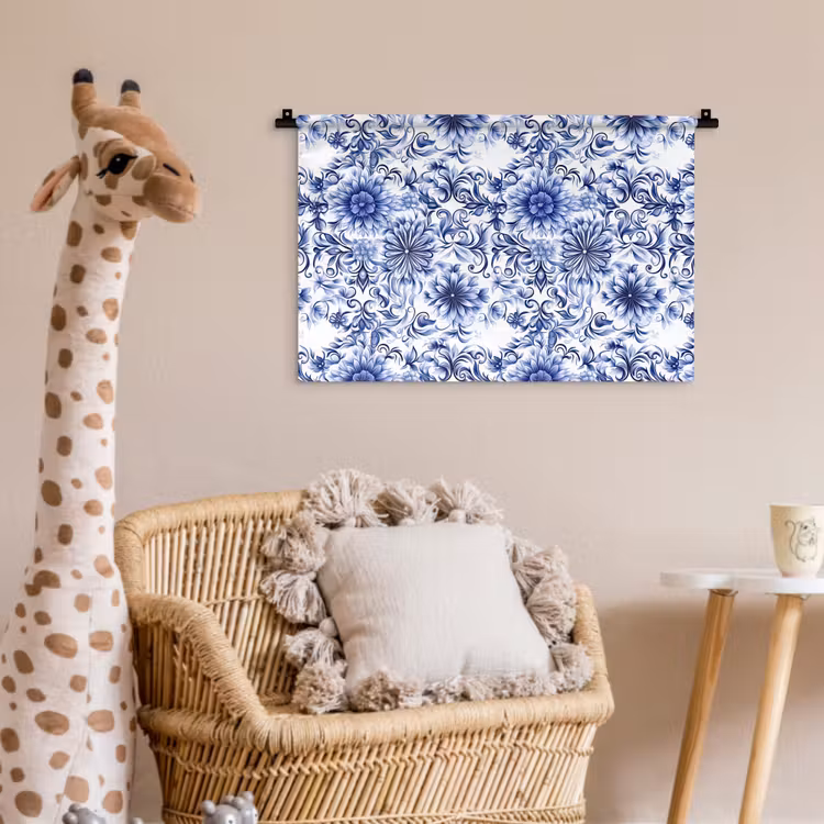 Wandkleed - Bloemen - Blauw - Patroon - Wit — 5