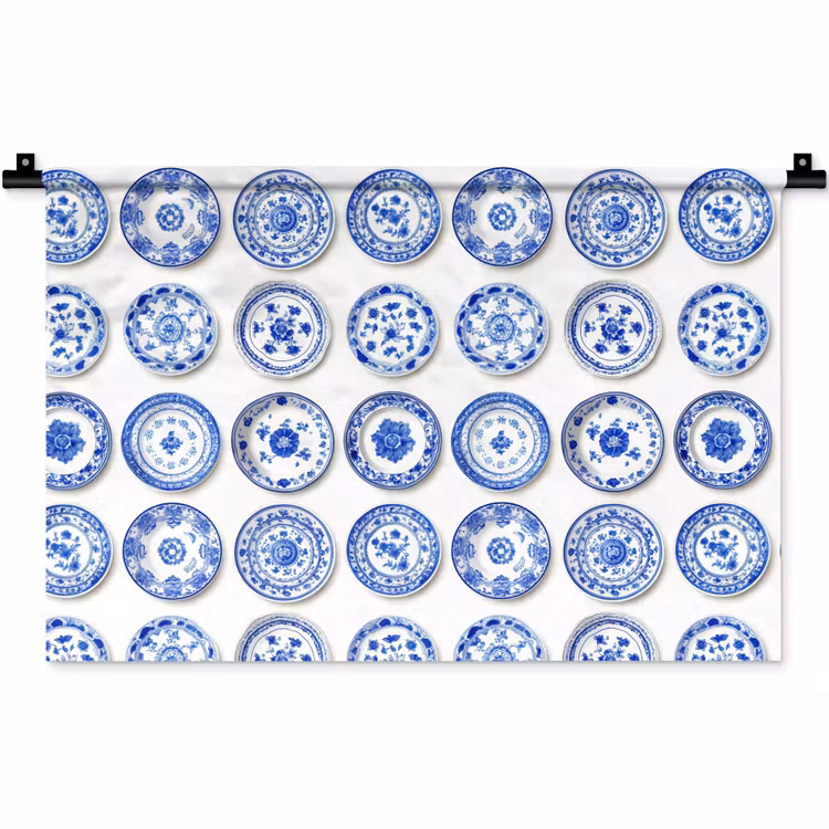Wandkleed - Borden - Bloemen - Patroon - Blauw — 1