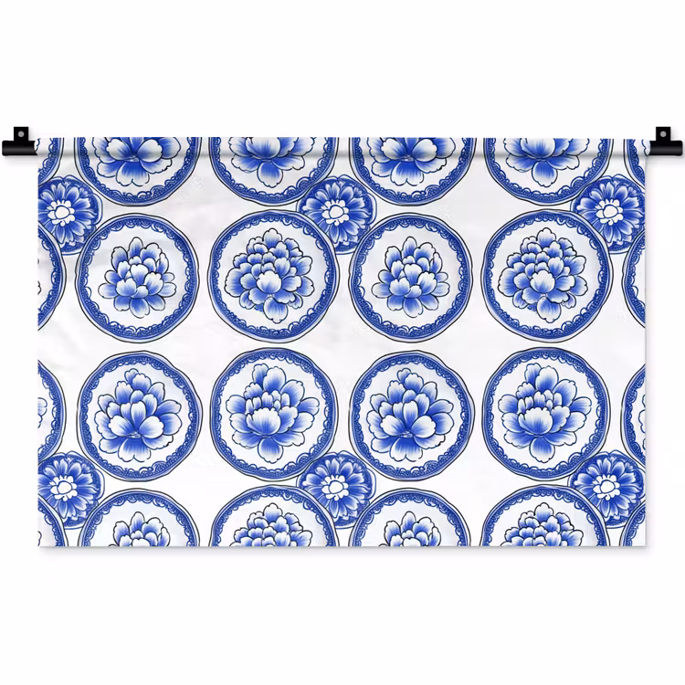 Wandkleed - Cirkels - Bloemen - Blauw — 1