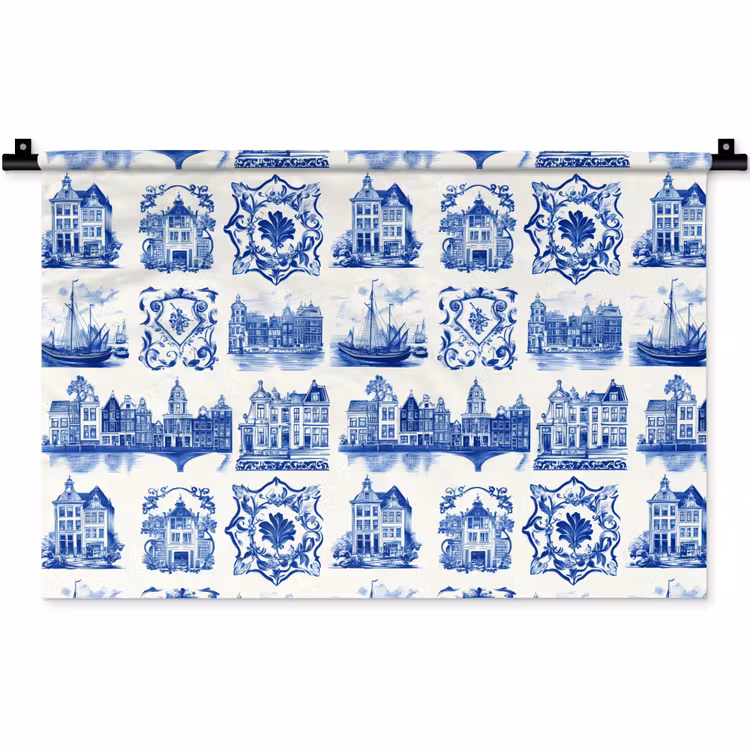 Wandkleed - Huizen - Schepen - Blauw — 1