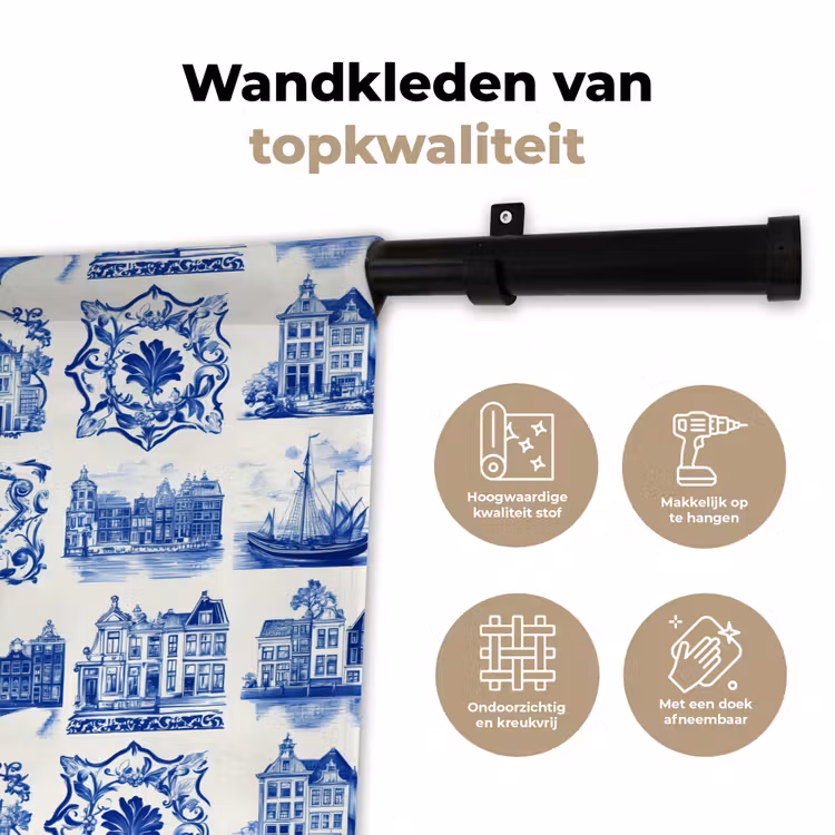 Wandkleed - Huizen - Schepen - Blauw — 3