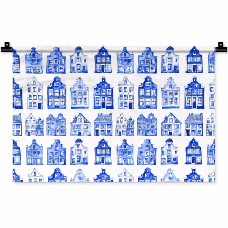 Wandkleed - Patroon - Huizen - Blauw — 1