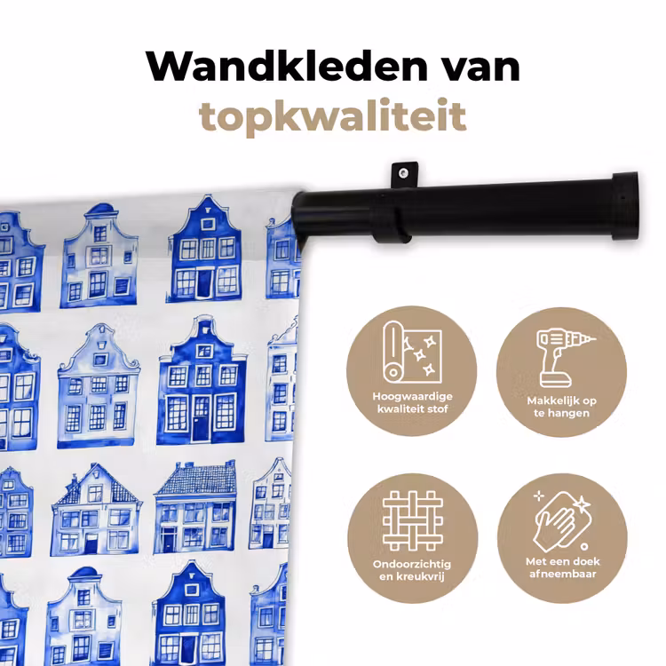 Wandkleed - Patroon - Huizen - Blauw — 3