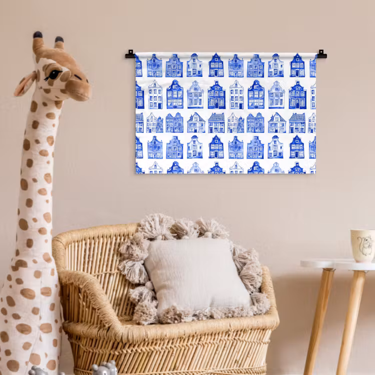 Wandkleed - Patroon - Huizen - Blauw — 5