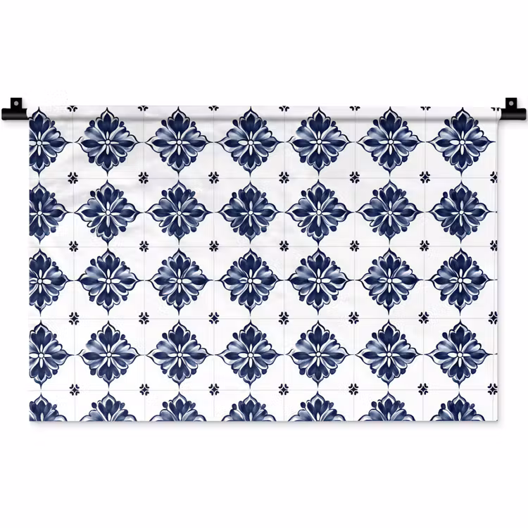 Wandkleed - Tegelmotief - Blauw - Wit - Bloem — 1